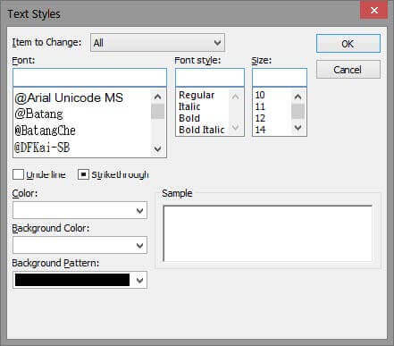 برای این کار روی Format| Format| Text Styles کلیک کنید تا کادر محاوره شکل زیر باز شود.